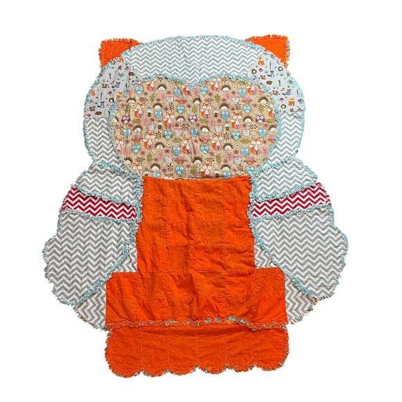 Handcrafted Quilted Owl Blanket Multicolor Woodland Patchwork Print 47in X 58 in - Picture 2 of 13